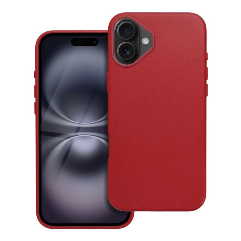 Case for iPhone 16 PLUS Leather Mag Cover compatible with MagSafe red