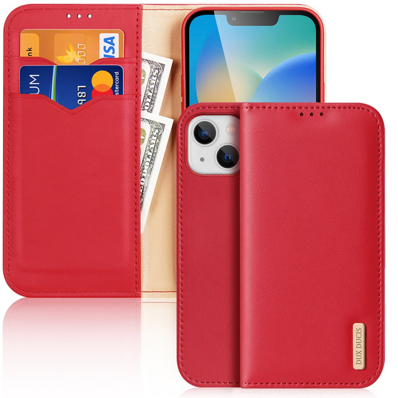 Dux Ducis Hivo Leather Flip Cover Genuine Leather Wallet for Cards and Documents red für Apple iPhone 14