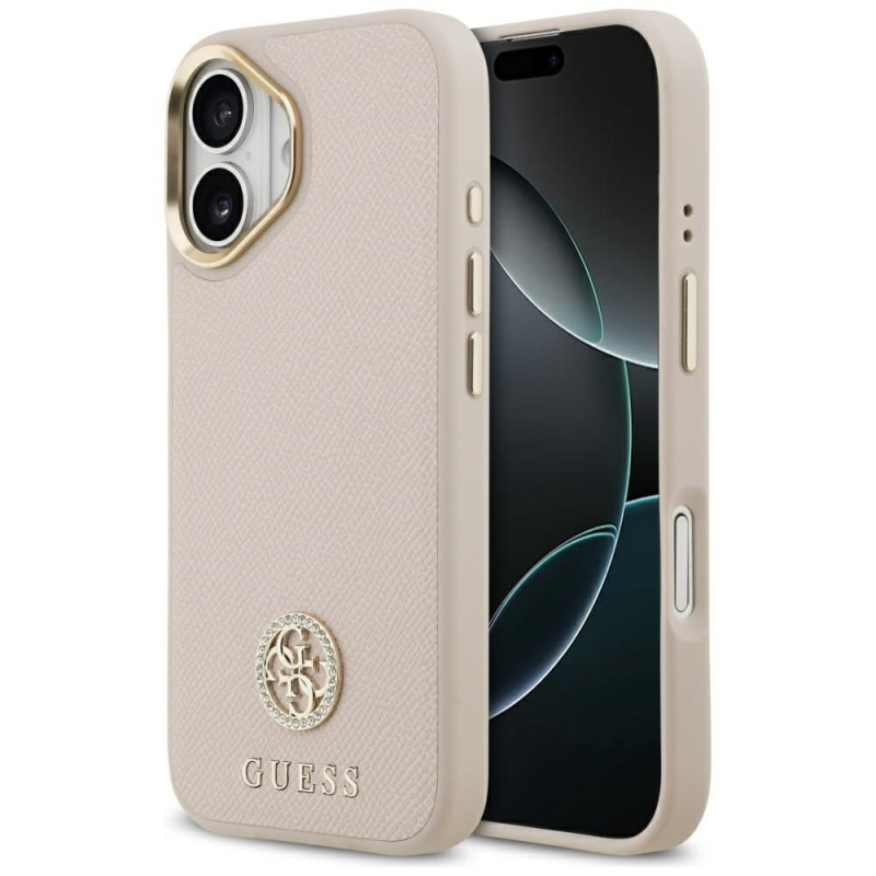 GUESS case for IPHONE 17 compatible with MagSafe GUHMP17SPGCRMDEP (PU W/ Grained Strass Logo) pink