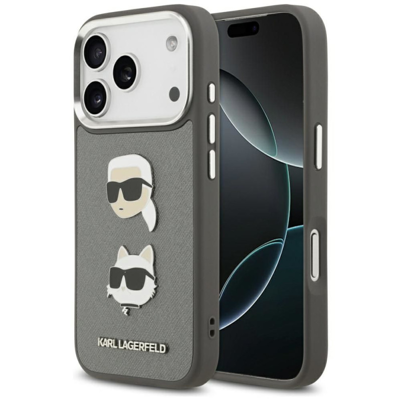 KARL LAGERFELD case for IPHONE 17 Pro KLHCP17LPSFDHPOG (FW Grained PU W/ K&C Heads Pin & Logo) gray