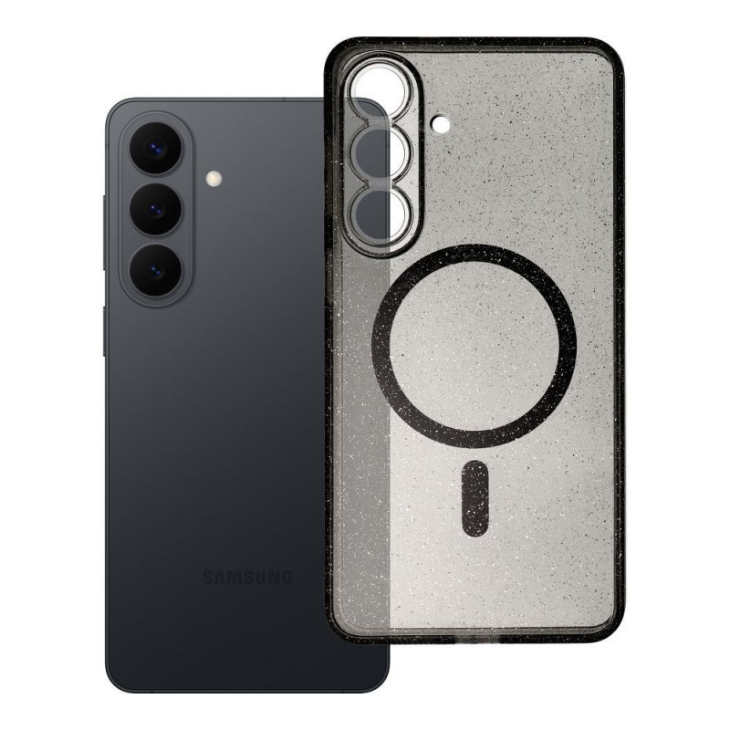 Case for Samsung S26 PLUS Clear Mag Cover (STR / CAMERA PROTECTION) compatible with MagSafe black glitter