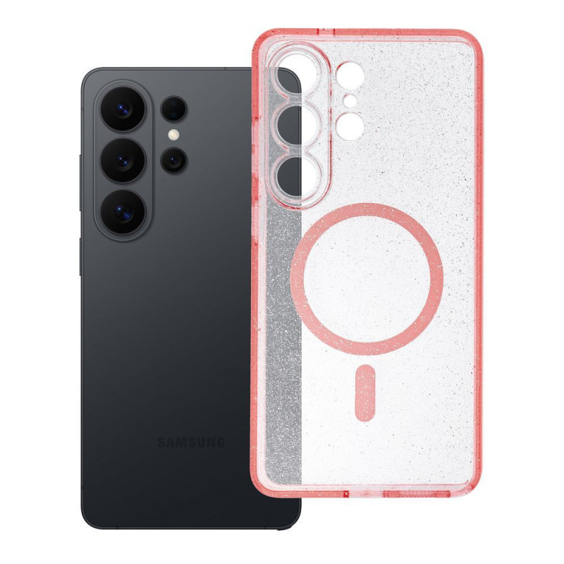 Case for Samsung S26 ULTRA Clear Mag Cover (STR / CAMERA PROTECTION) compatible with MagSafe pink glitter