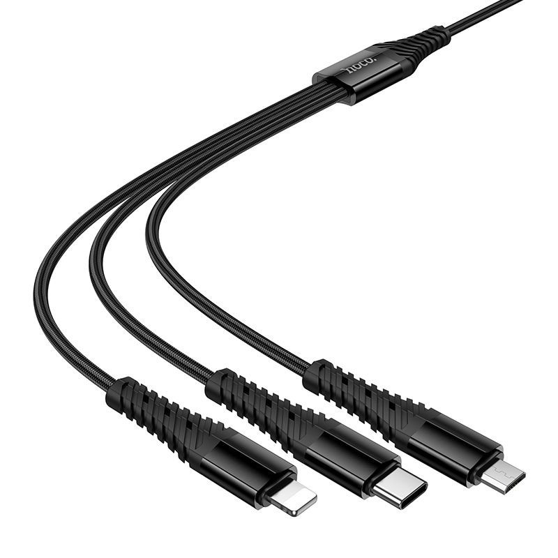 Cable 3in1 USB C / USB A to Lightning + USB C + Micro USB Hoco 1 m X123 black
