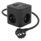 KERG 3-socket power cube + fast charger USB-A+USB-C 1.5m 3├ù1.5mm2 H05VV-F 16A/250V~ Smart black