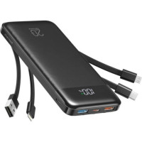 Powerbank Charmast W1148 5V 3A 10000 mAh with built-in cables USB A / USB C / Lightning / Micro USB black