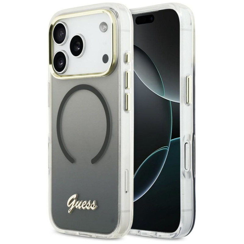 GUESS case for IPHONE 17 Pro compatible with MagSafe GUHMP17L5HTGMCSK (IML Gradient Script Metal) black