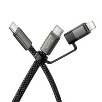 Flat Cable USB C to USB C/iP 2in1 Hoco 3A 60W 1 m X125 black