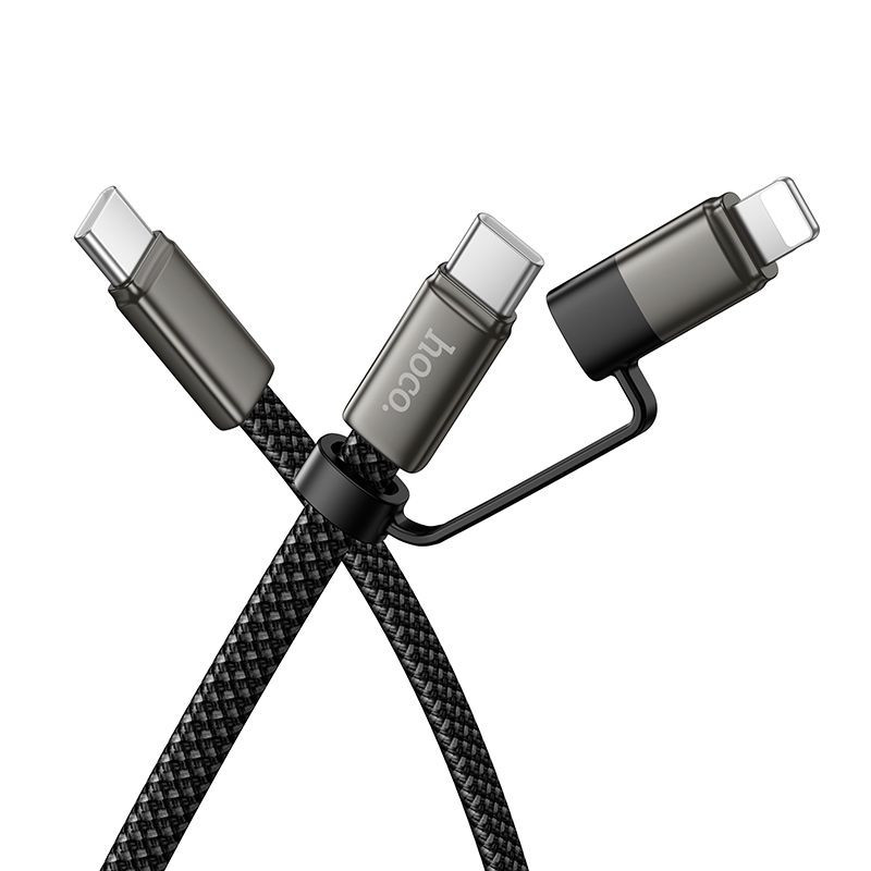 Flat Cable USB C to USB C/iP 2in1 Hoco 3A 60W 1 m X125 black