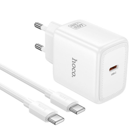 Phone GaN charger Hoco USB C PD AVS 40W max 60W with USB C to USB C cable N83 white