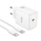 Phone GaN charger Hoco USB C PD AVS 40W max 60W with USB C to USB C cable N83 white