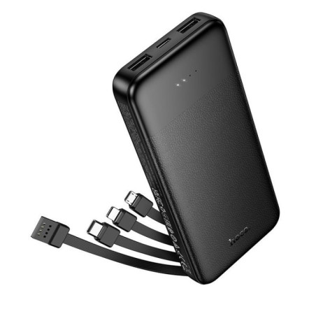 Powerbank Hoco 10000 mAh 2A with four built-in cables USB A + USB C+ Lightning + Micro USB J163 black