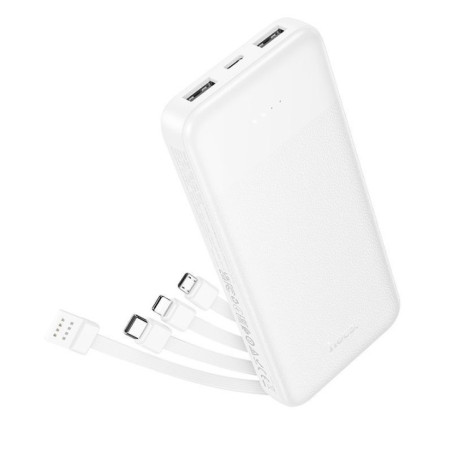 Powerbank Hoco 10000 mAh 2A with four built-in cables USB A + USB C+ Lightning + Micro USB J163 white