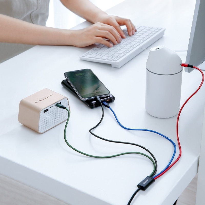 Datenkabel 4in1 USB-A / 2xUSB-C + Lightning + micro USB Baseus nylon braided 3.5A 120cm