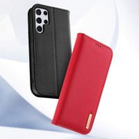 Dux Ducis Hivo Leather Flip Cover Genuine Leather Wallet For Cards And Documents für Samsung Galaxy S22 Ultra Black
