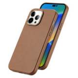 Dux Ducis Grit Leather Case for iPhone 14 Pro Elegant Faux Leather Cover (MagSafe Compatible) Brown