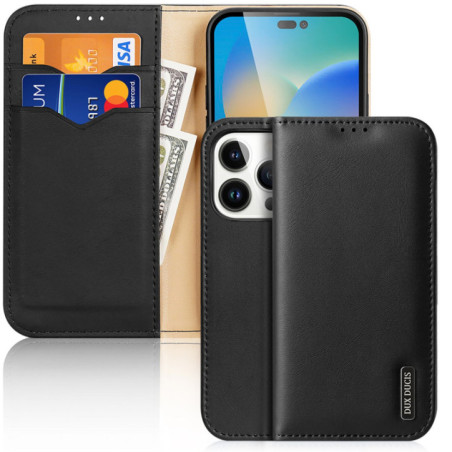 Dux Ducis Hivo Leather Flip Cover Genuine Leather Wallet for Cards and Documents black für Apple iPhone 14 Pro