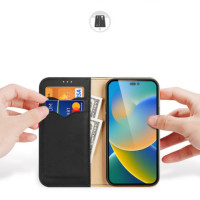 Dux Ducis Hivo Leather Flip Cover Genuine Leather Wallet for Cards and Documents black für Apple iPhone 15 Pro