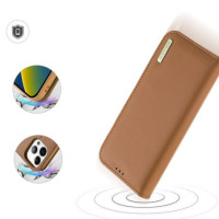 Dux Ducis Hivo Leather Flip Cover Genuine Leather Wallet for Cards and Documents brown für Apple iPhone 15 Pro