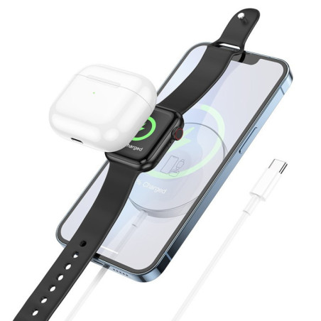 Cable MagSafe+Watch+Headset 3in1 BOROFONE BQ18 15W magnetic Qi wireless charger white