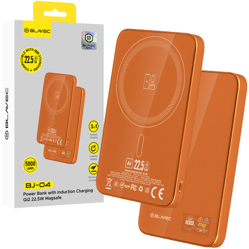 POWERBANK Blavec MagSafe-kompatibel SUPERSLIM 5000mAh 7,8mm orange