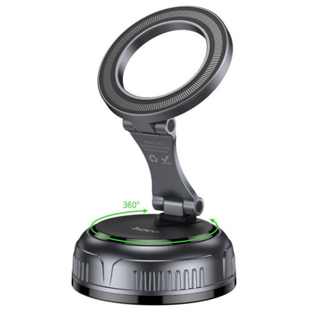 Car holder magnetic Hoco with adjustable suction cum H92 black metal gray