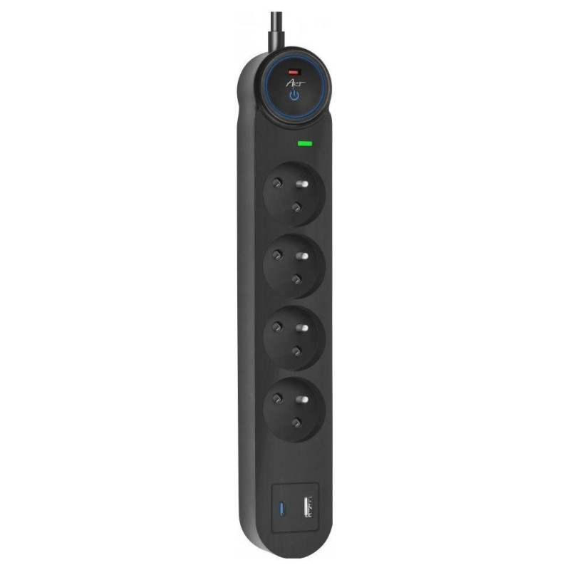 Extension cord 4 sockets + USB A + USB C Art FU910 1,5 m black