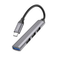 Adapter HUB 4w1 (USB 3.0+USB 2.0 x 3) USB-A Hoco HB26 szary