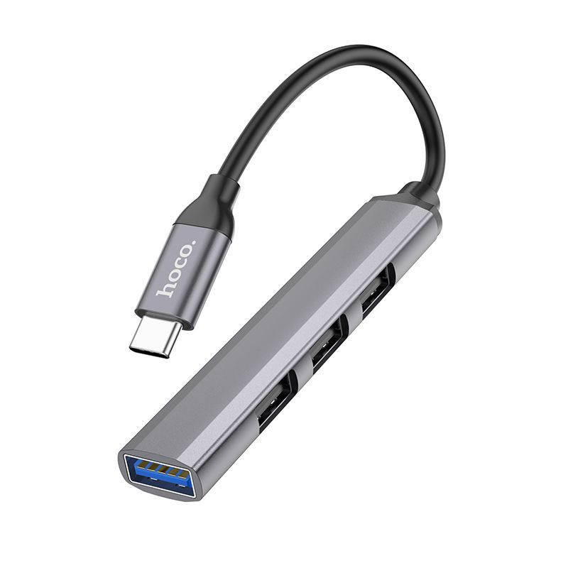 Adapter HUB 4w1 (USB 3.0+USB 2.0 x 3) USB-A Hoco HB26 szary