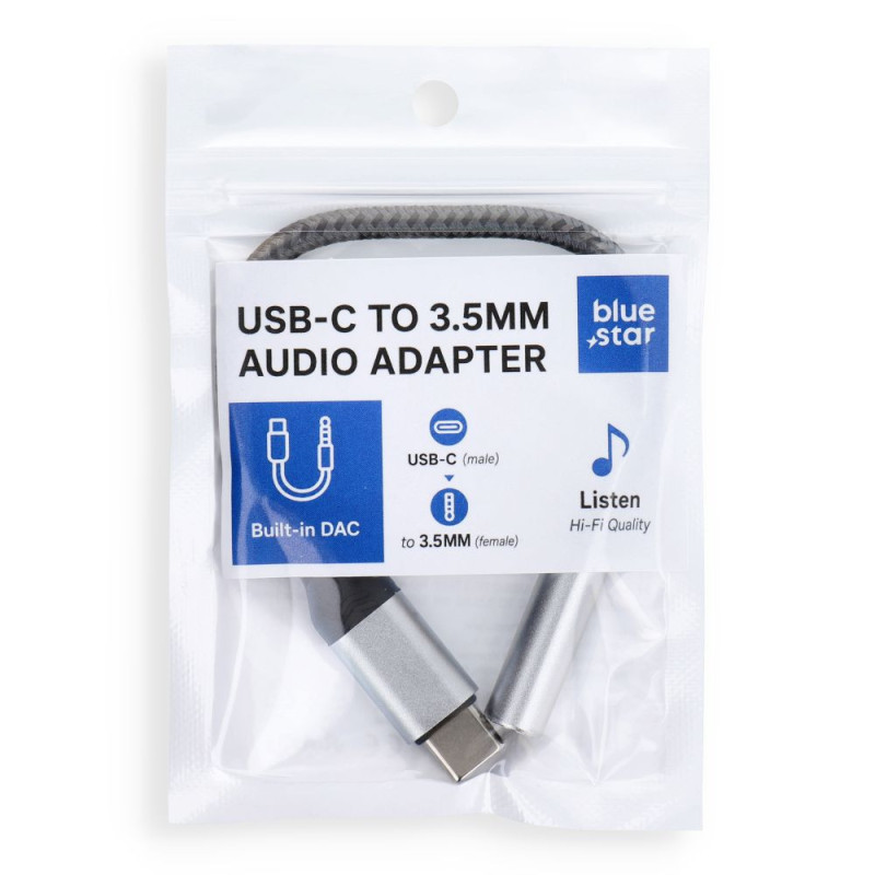 Premium  adapter AUX Type C (male) to Jack 3,5 mm (female) - gray