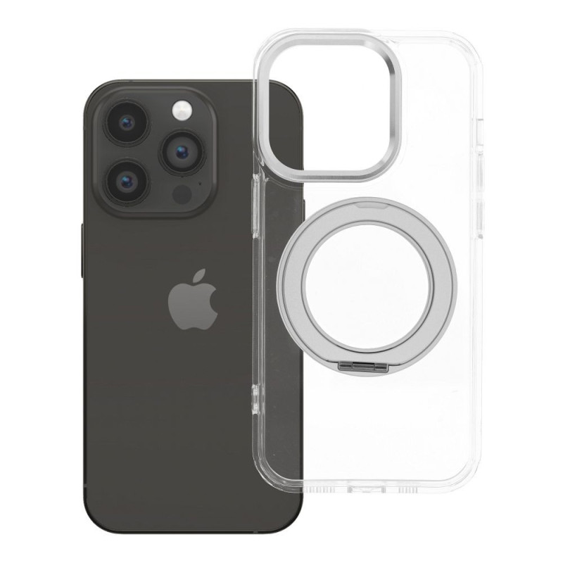 Case for iPhone 14 PRO Frame Circle Stand compatible with MagSafe transparent