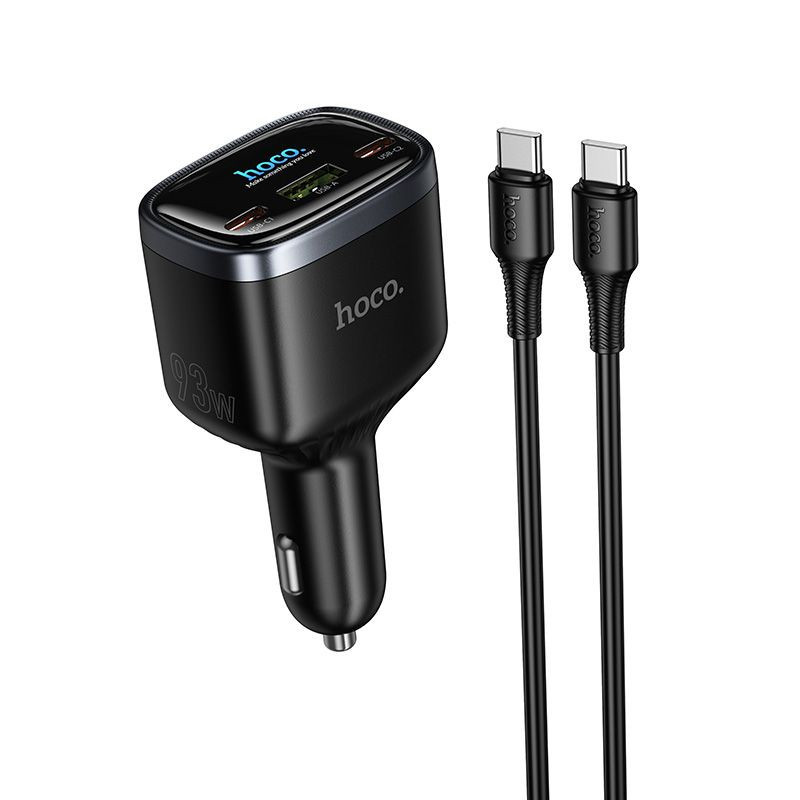 Car charger Hoco USB A + 2xUSB C PD QC3.0 93W with USB C to C cable Z70 black Car charger Hoco USB A + 2xUSB C PD QC3.0 93W with USB C to C cable Z70 black