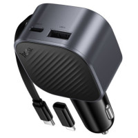 Car charger Hoco USB A + USB C PD QC3.0 45W with retractable cable USB C Z68 black