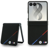 BMW case for SAMSUNG GALAXY Z FLIP 8 compatibile with MagSafe (Leather Perforated Tricolor Stripe Metal Logos) black