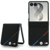 BMW case for SAMSUNG GALAXY Z FLIP 8 compatibile with MagSafe (Leather Perforated Tricolor Stripe Metal Logos) black