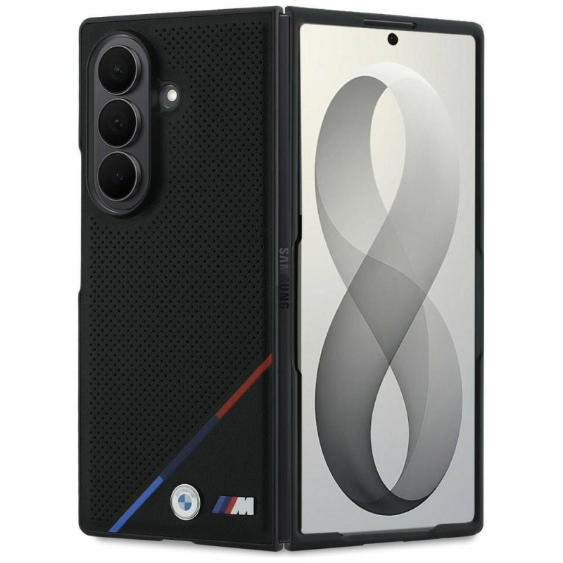 BMW case for SAMSUNG GALAXY Z FOLD 8 ULTRA compatibile with MagSafe (Leather Perforated Tricolor Stripe Metal Logos) black
