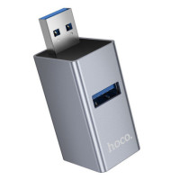 Adapter 3in1 (USB 2.0 x 2+USB 3.0) to USB-A Hoco HB54 szary