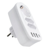 Power strip with 3 sockets max 16A with  3x USB A