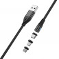 Kabel Nylon 100cm 2A USB-A auf USB-C + Lightning + microUSB MAGNETIC CONNECTOR