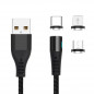 Kabel Nylon 100cm 2A USB-A auf USB-C + Lightning + microUSB MAGNETIC CONNECTOR