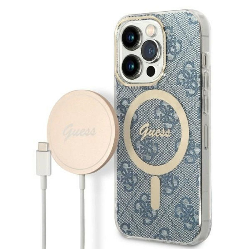 GUESS set for IPHONE 14 Pro compatible with MagSafe GUBPP14LH4EACSB (Bundle Pack / Case + Charger / 4G) gold blue GUESS set for IPHONE 14 Pro compatible with MagSafe GUBPP14LH4EACSB (Bundle Pack / Case + Charger / 4G) gold blue