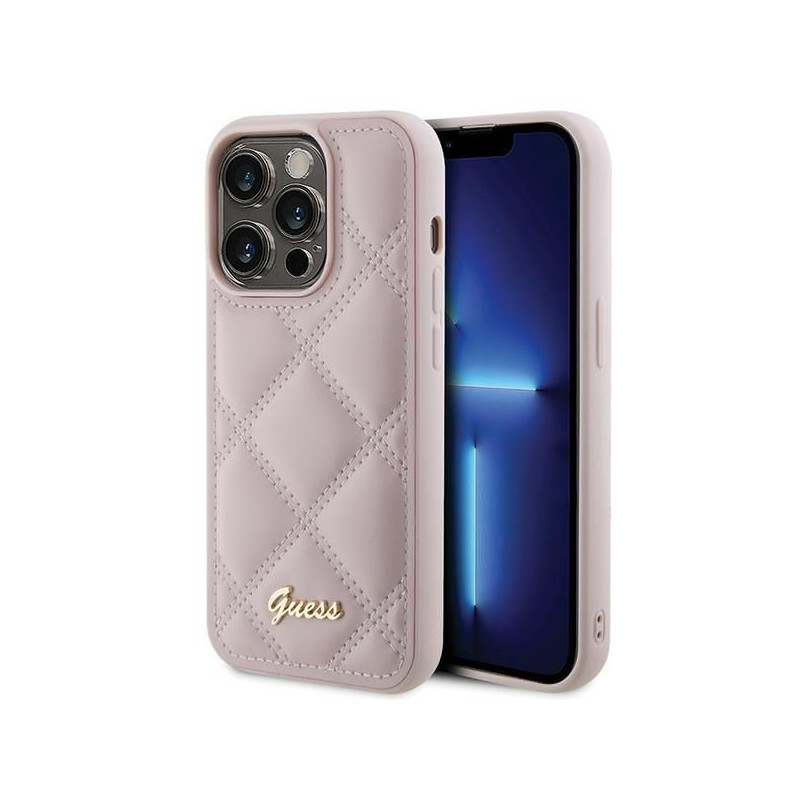 GUESS case for IPHONE 15 Pro GUHCP15LPSQSQSP (Quilted Metal Logo) pink