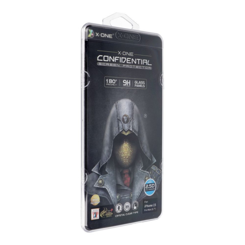 X-ONE Full Cover Extra Strong Privacy - for iPhone 15 Pro Max (full glue) tempered glass 9H