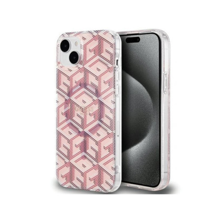 GUESS case for IPHONE 15 compatible with MagSafe GUHMP15SHGCUSTGP (IML GCUBE) pink