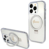 GUESS case for IPHONE 15 Pro compatible with MagSafe GUHMP15LHRSGSD (Glitter Script Logo Ring stand) transparent