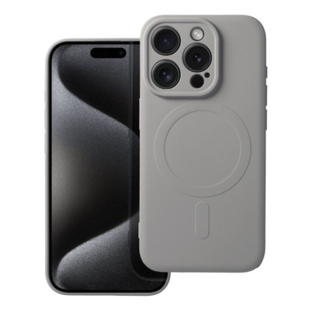 Case for iPhone 15 PRO Silicone Mag Cover compatible with MagSafe (camera protection) titanium gray