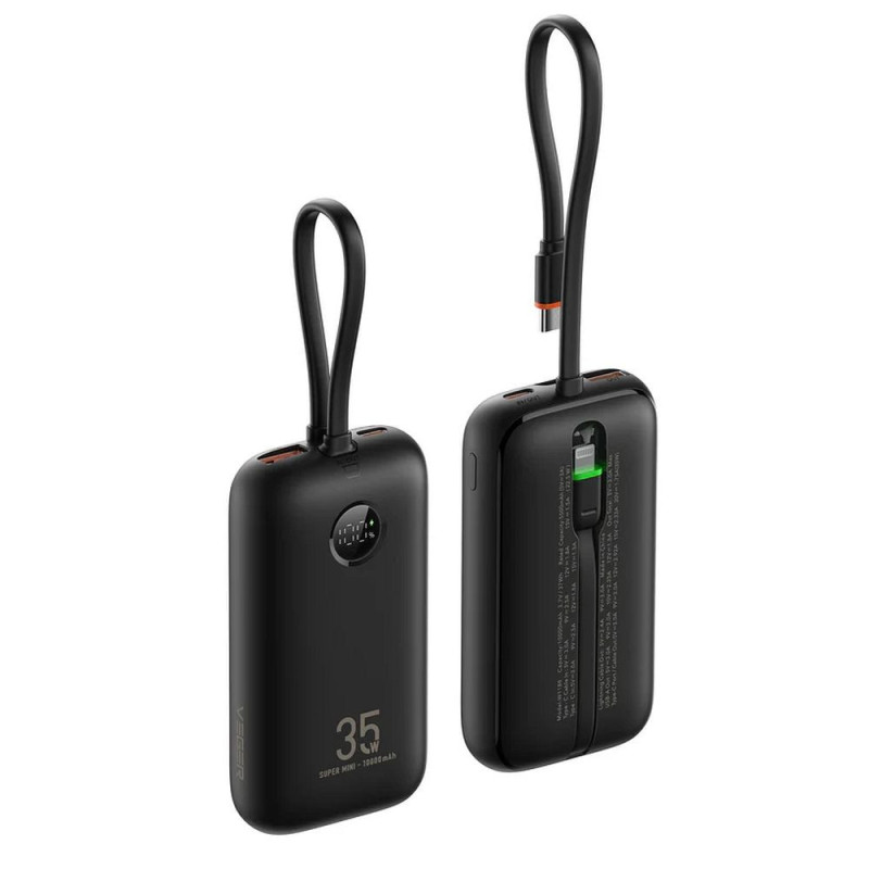 Powerbank Veger K1 (W1188) PD QC3.0 35W 10000 mAh with built-in Typ C cables / Lightning Powerbank Veger K1 (W1188) PD QC3.0 35W 10000 mAh with built-in Typ C cables / Lightning