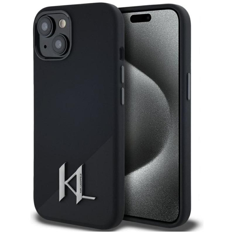 KARL LAGERFELD case for IPHONE 15 compatible with MagSafe KLHMP15SSCMKMPCK (Silicone Initial Metal Logo) black