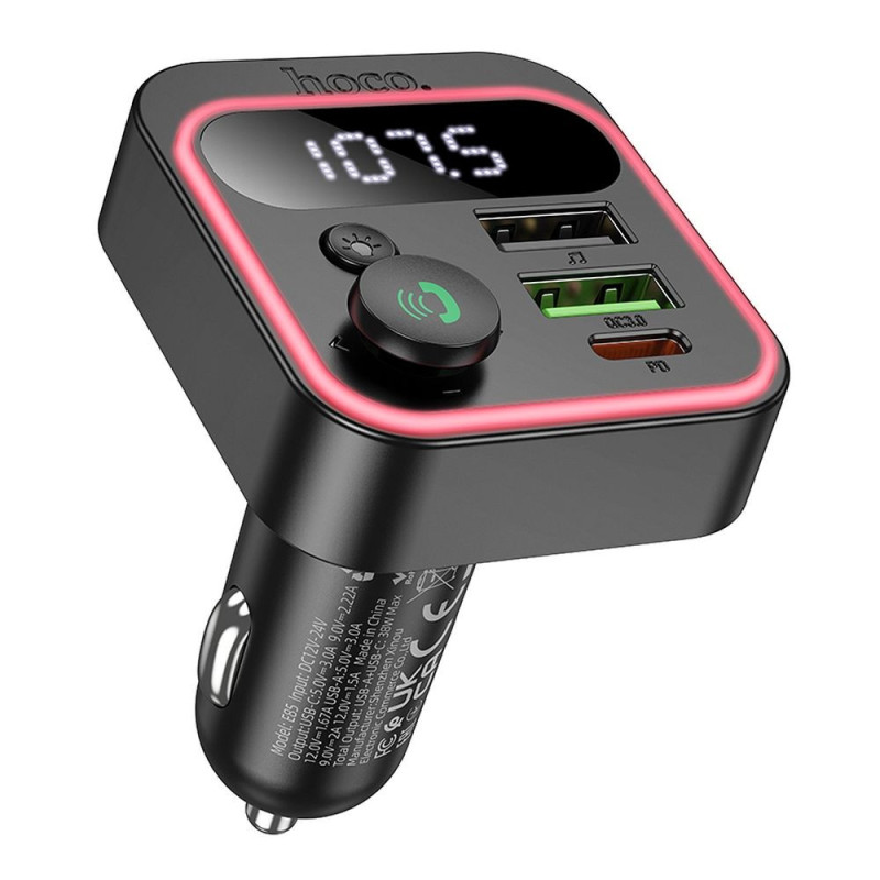 HOCO car transmitter FM bluetooth 2 x USB A + Type C PD QC3.0 20W E85 black HOCO car transmitter FM bluetooth 2 x USB A + Type C PD QC3.0 20W E85 black