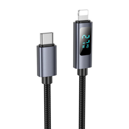 Cable USB C to Lightning Hoco PD 27W with display 1 m X112 black