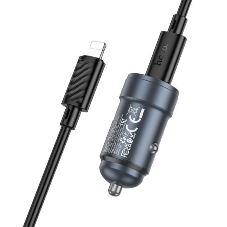 Car charger Hoco USB C QC3.0 PD 30W + cable USB C to Lightning Z57 metal gray